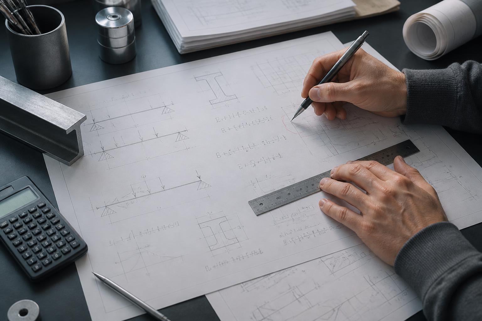 Ingeniør som arbeider med konstruksjonsberegninger